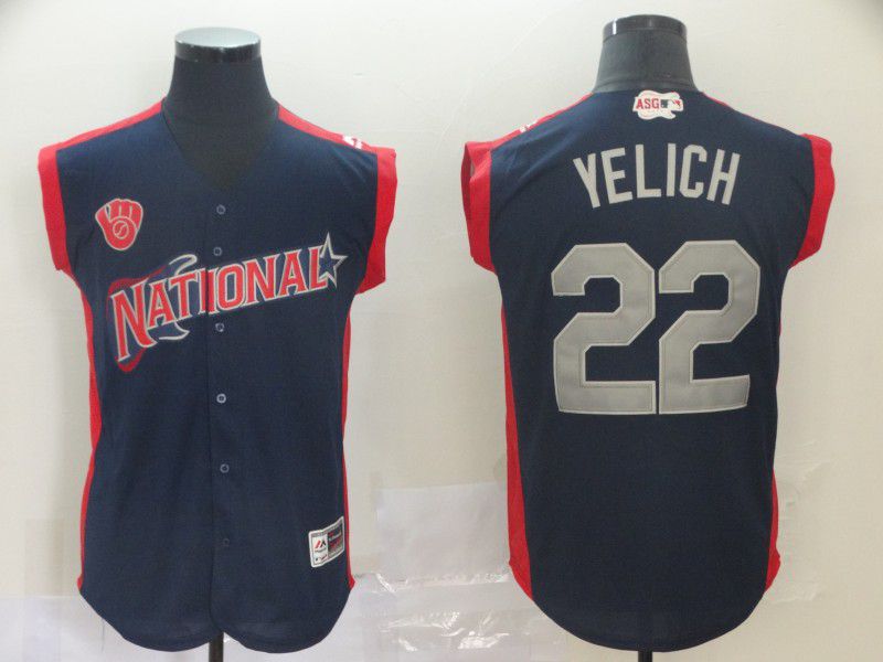 Men Milwaukee Brewers #22 Yelich Navy Blue 2019 All Star MLB Jerseys